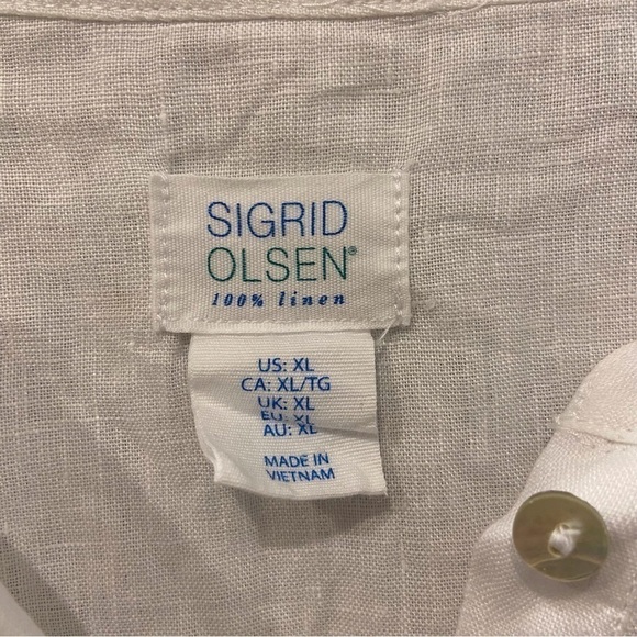 Sigrid Olsen XL Linen Half Button down Pullover Top Shirt Roll Tab sleeves White - Picture 4 of 11